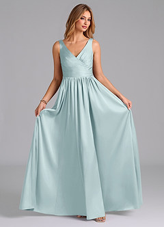Azazie Keyla Bridesmaid Dresses Mist A-Line Pleated Stretch Satin Dress image3