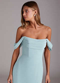 Azazie Saige Bridesmaid Dresses Mist A-Line Off the Shoulder Chiffon Convertible Dress image5