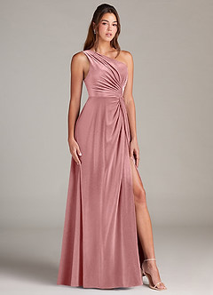 Azazie Brooke Bridesmaid Dresses Dusty Rose A-Line One Shoulder Velvet Dress image3