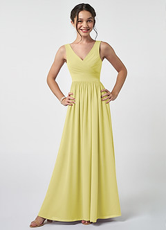 Azazie Keyla Junior Abito A-Line in Chiffon Plissettato Sorbetto Al Limone image1