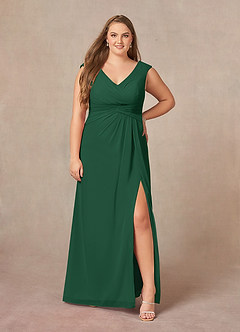 Azazie Sally Mother of the Bride Dresses Dark Green A-Line V-Neck Pleated Chiffon Dress image6