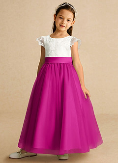 Azazie Pookie Flower Girl Dresses Fuchsia A-Line Lace Tulle Dress image1