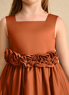 Azazie Peaches Flower Girl Dresses Burnt Orange A-Line Bow Matte Satin Dress image5