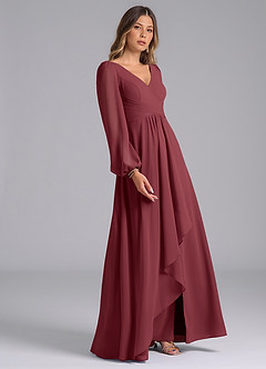 Azazie Omari Bridesmaid Dresses Merlot A-Line Long Sleeve Chiffon Dress image5