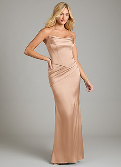 Azazie Sorrel Vestidos de damas de honor Vestido de Rosa Inglesa de Satén Elástico de Corte Sirena Convertible con Sin tirantes image6