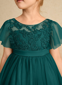 Azazie Queenie Robe Demoiselle D'honneur Fillette Robe Trapèze en Dentelle Paon image4