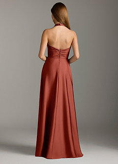 Azazie Tessie Bridesmaid Dresses Terracotta A-Line Pleated Stretch Satin Dress image2