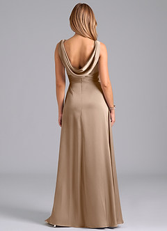 Azazie Karina Bridesmaid Dresses Taupe A-Line Pleated Stretch Satin Dress image6
