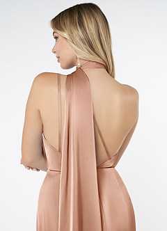 Azazie Kaylani Brautjungfernkleider Meerjungfrau-Linie Hoher Kragen Stretch-Satin Kleid Roségold image6