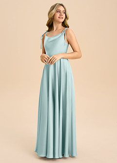 Azazie Popsy Junior Abito A-Line in Raso Elasticizzato Fiocco Nebbia image4