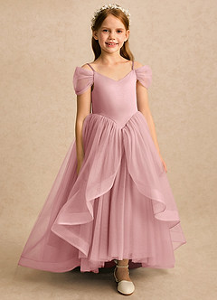 Azazie River Flower Girl Dresses Dusty Rose A-Line Pleated Tulle Dress image4