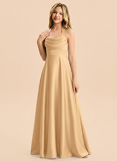 Azazie Kady Junior Robe Trapèze en Satin extensible Décolleté en cœur Or image5