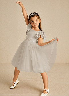 Azazie Kaeya Flower Girl Dresses Frost A-Line Bow Tulle Dress image2