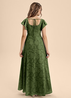 Azazie Bondi Junior Olive A-Line Bow Floral Burnout Dress image2