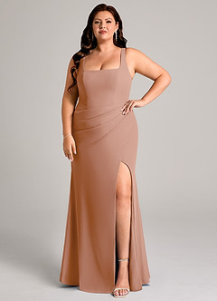 Azazie Mero Brautjungfernkleider Etui Plissee Chiffon Kleid Champagner Rosa image9