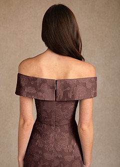 Azazie Medford Final Sale Espresso A-Line Off the Shoulder Floral Burnout Dress image8