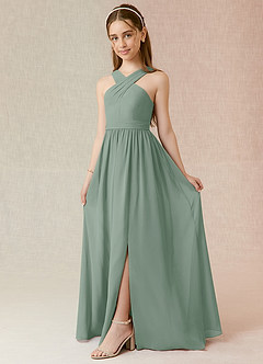 Azazie Jiya Junior Burgundy A-Line Pleated Chiffon Dress image1