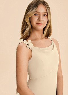 Azazie Gumdrop Junior Champagne Empire Pleated Chiffon Dress image7