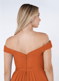 Azazie Audrianna Bridesmaid Dresses Cinnamon A-Line Off-The-Shoulder Gathered Chiffon Convertible Dress image6