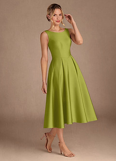 Azazie Fulton Moeder van de bruid jurken A-Lijn Jurk van Stretch Satijn Geplooid Citroengras image2