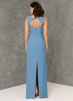 Azazie Flori Brautjungfernkleider Etui Rechteckiger Ausschnitt Chiffon Kleid Stahlblau image2