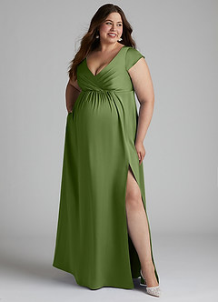 Azazie Allessia Maternity Bridesmaid Dresses A-Line Pleated Stretch Satin Floor-Length Dress image10