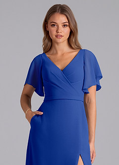 Azazie Ambrosia Bridesmaid Dresses Royal Blue A-Line Pleated Chiffon Dress image2