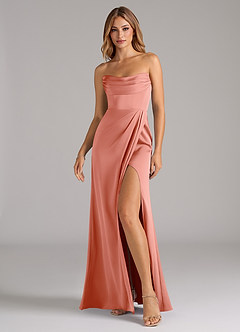 Azazie Johana Bridesmaid Dresses Coral Mermaid Off the Shoulder Stretch Satin Convertible Dress image6