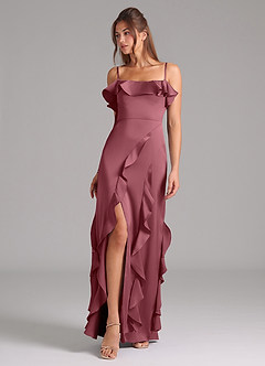 Azazie Malia Brautjungfernkleider A-Linie Seitliche Cut-Outs Stretch-Satin Kleid Wüstenrose image1