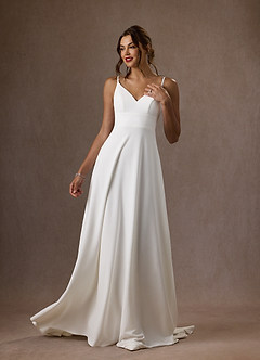 Azazie Xena Wedding Dresses Diamond White A-Line V-Neck Sequins Stretch Crepe Dress image7