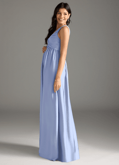 Azazie Yetta Maternity Bridesmaid Dresses A-Line Pleated Stretch Satin Floor-Length Dress image4