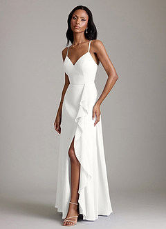 Azazie Naeem Vestidos de damas de honor Vestido de Blanco de Gasa de Corte en A con Cuello en V fruncido image5