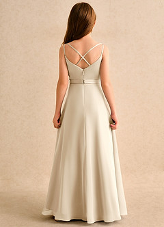 Azazie Umina Junior Formal Abiti da Ragazza di Fiori Abito A-Line in Raso Opaco Plissettato Champagne image2