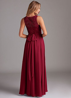 Azazie Kingsley Bridesmaid Dresses Burgundy A-Line Lace Chiffon Dress image2