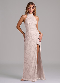 Azazie Jemma Bridesmaid Dresses Blushing Pink A-Line Pleated Floral Burnout Dress image1