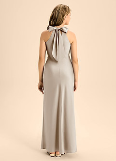 Azazie Doretta Junior Frost A-Line Pleated Stretch Satin Dress image2