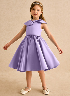Azazie Acorn Flower Girl Dresses Lilac A-Line Pleated Matte Satin Dress image6