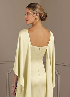 Azazie Eli Mother of the Bride Dresses Lemon Sorbet Sheath Boatneck Stretch Satin Dress image6