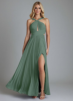 Azazie Hosanna Bridesmaid Dresses Eucalyptus A-Line Pleated Chiffon Dress image6