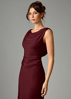 Azazie Kieryn Bridesmaid Dresses Cabernet Mermaid Pleated Stretch Satin Dress image4