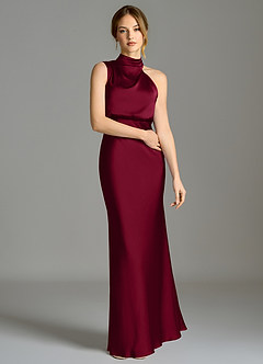 Azazie Brylie Abiti da Damigella Abito Sirena in Raso Elasticizzato Plissettato Borgogna image3