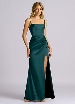 Azazie Auden Bridesmaid Dresses Pine Sheath Off the Shoulder Stretch Satin Convertible Dress image3