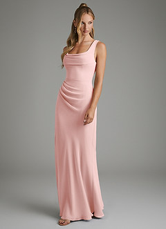 Azazie Asa Bridesmaid Dresses Powder Pink Sheath Corset Chiffon Dress image5