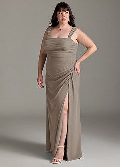 Azazie Jesaphine Bridesmaid Dresses Taupe Sheath Bow Chiffon Dress image11