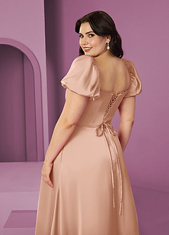 Barbie ♥ Azazie Bridesmaid Dresses Rose Gold A-Line Ruched Stretch Satin Dress image2