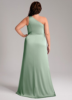 Azazie Phaedra Bridesmaid Dresses Agave A-Line One Shoulder Stretch Satin Dress image9