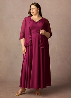 Azazie Devana Mère de la mariée Robes Robe Trapèze en Mousseline de soie Sequins Bourgogne image7