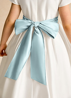 Azazie Deary Flower Girl Dresses Ivory Mist A-Line Bow Cotton Dress image8