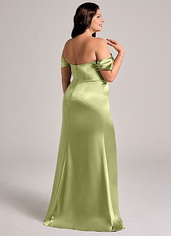 Azazie Saige Bridesmaid Dresses Pistachio Sheath Off the Shoulder Metallic Satin Convertible Dress image14