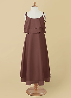 Azazie Temi Flower Girl Dresses Espresso A-Line Spaghetti Strap Chiffon Dress image10